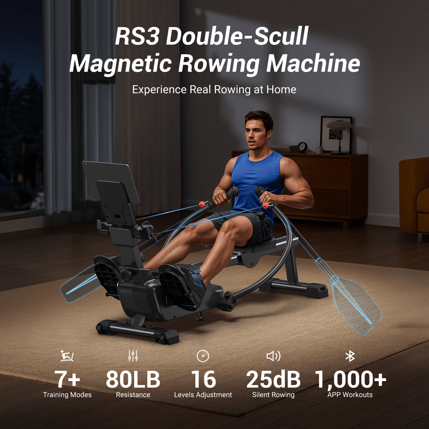 NovaRow RS3 Magnetic Double-Scull Rowing Machine for Home Use