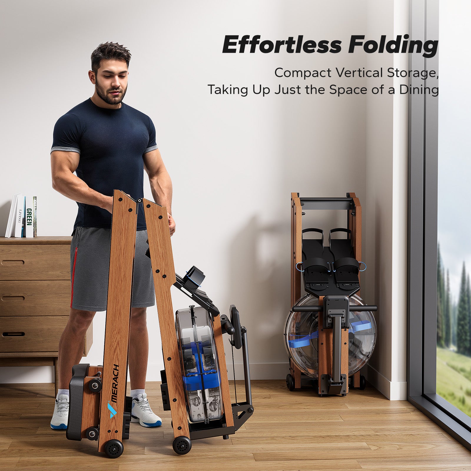 R28 Wooden Foldable Water Rowing Machine For Home Use