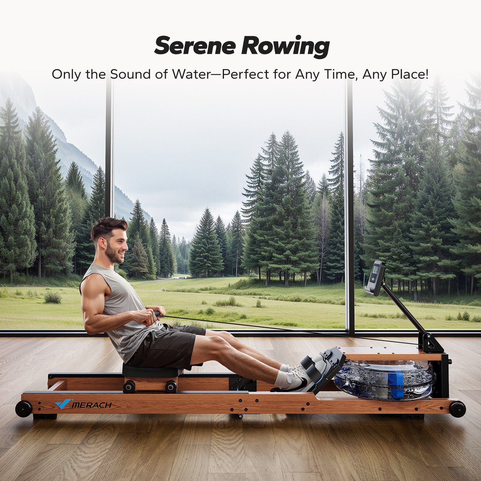 R28 Wooden Foldable Water Rowing Machine For Home Use
