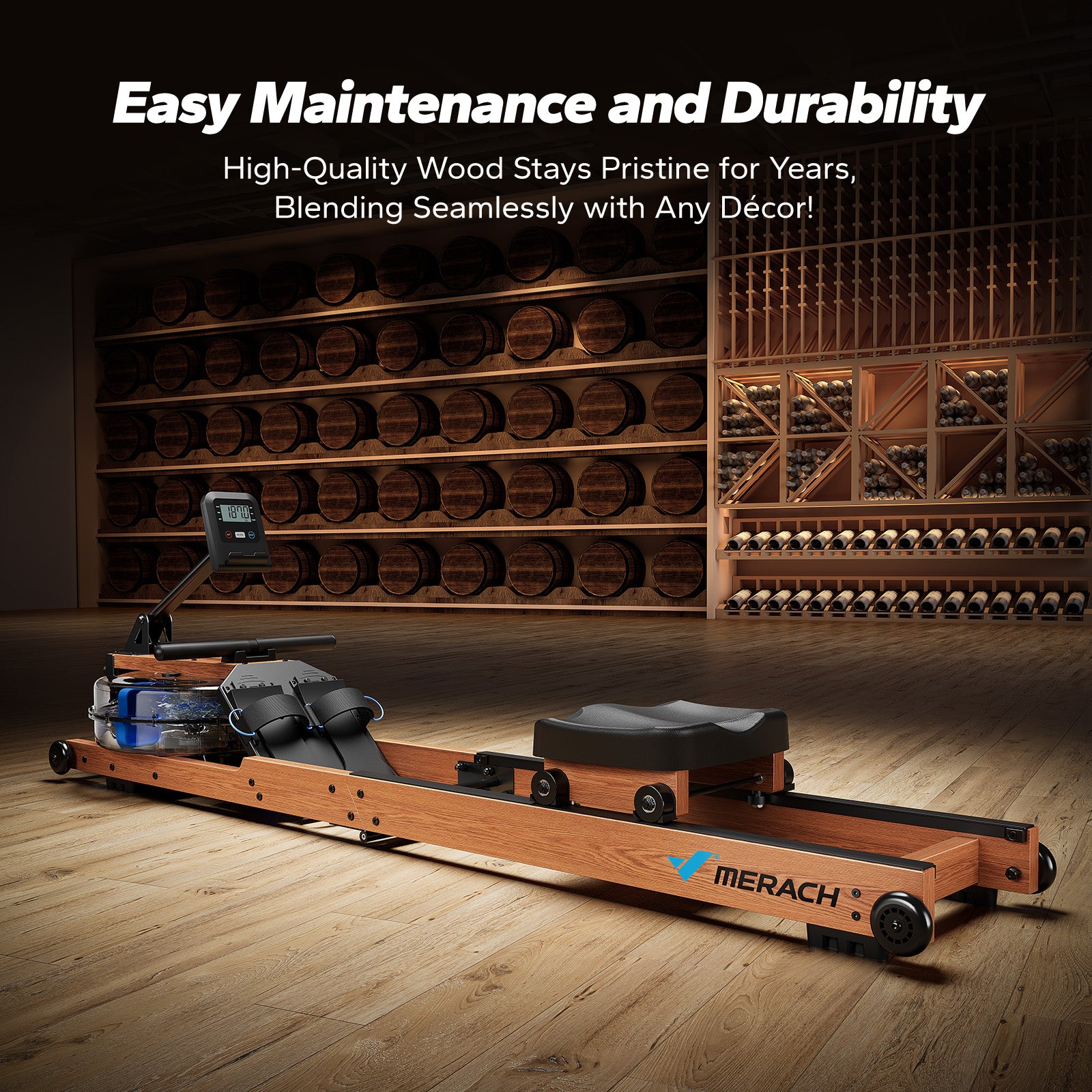 R28 Wooden Foldable Water Rowing Machine For Home Use