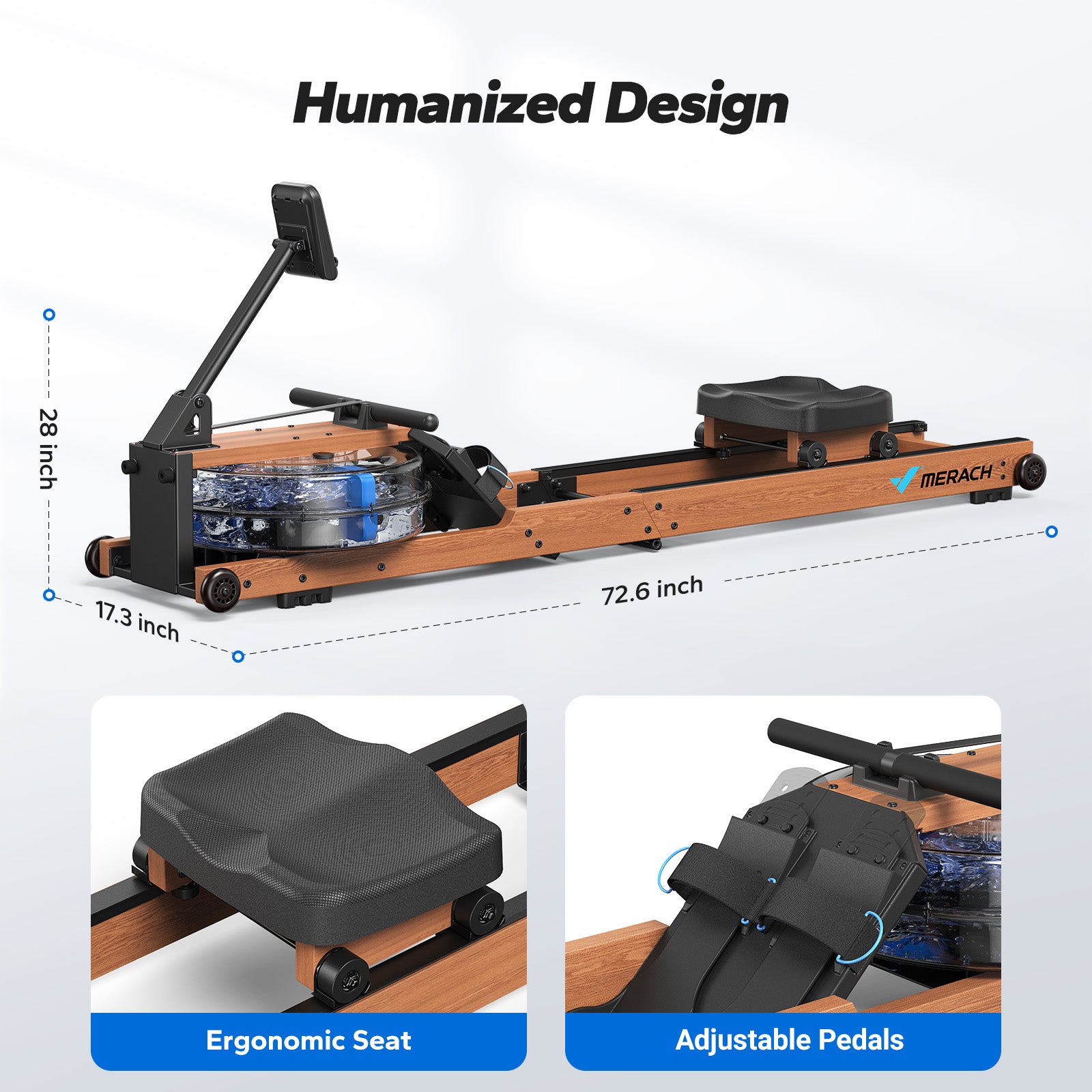 R28 Wooden Foldable Water Rowing Machine For Home Use