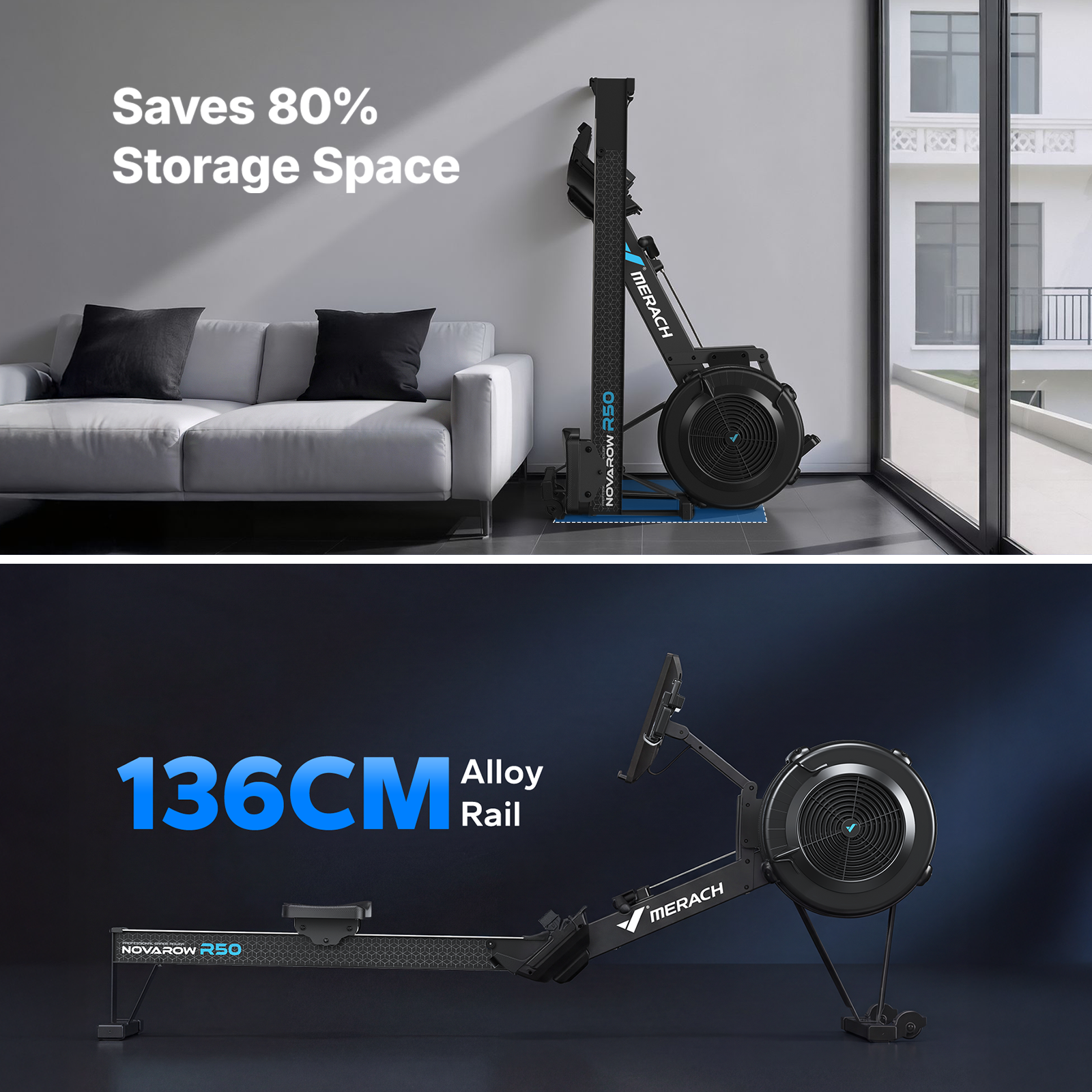NovaRow R50 Pro Air Rowing Machine with Upgraded Backlit Monitor