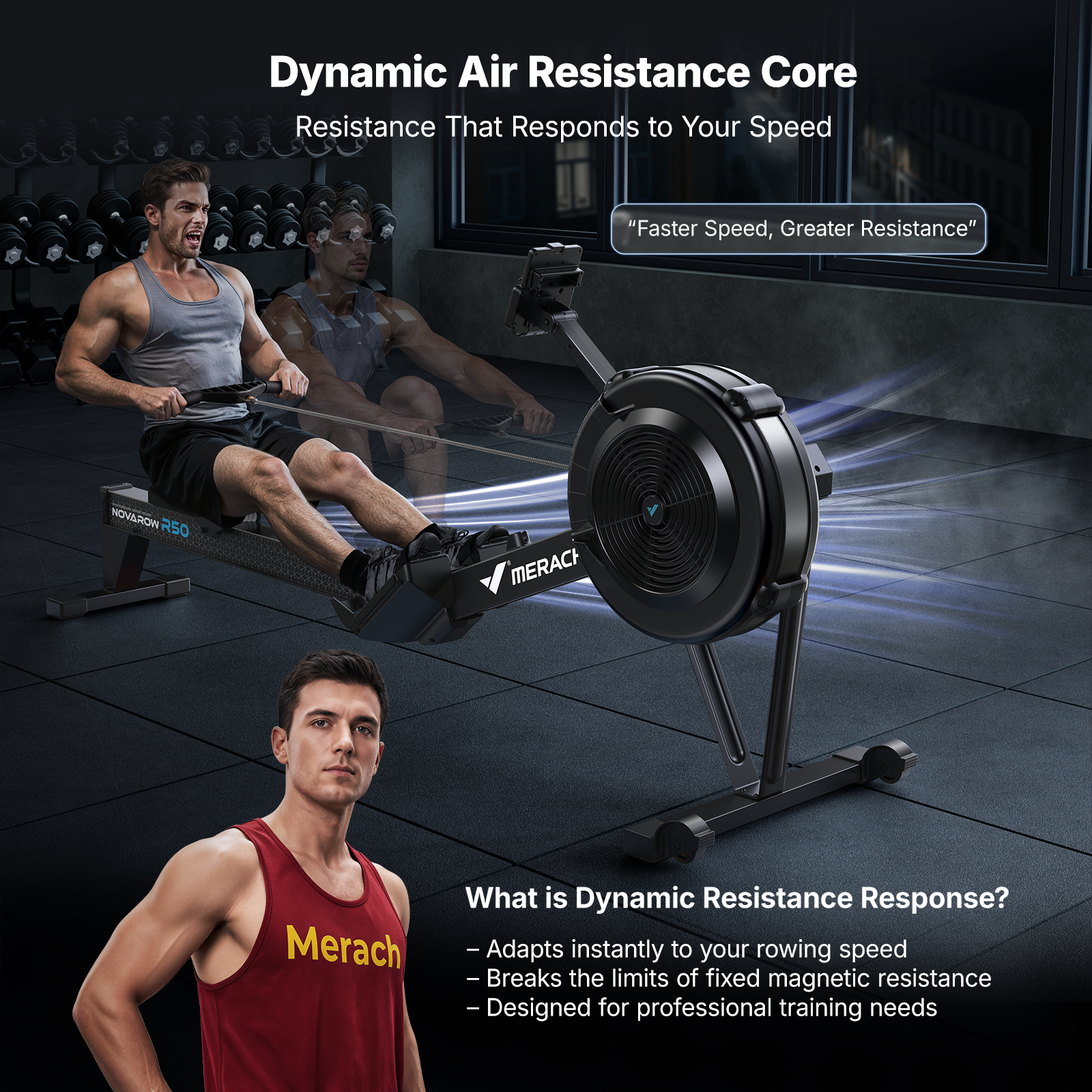 NovaRow R50 Pro Air Rowing Machine with Upgraded Backlit Monitor