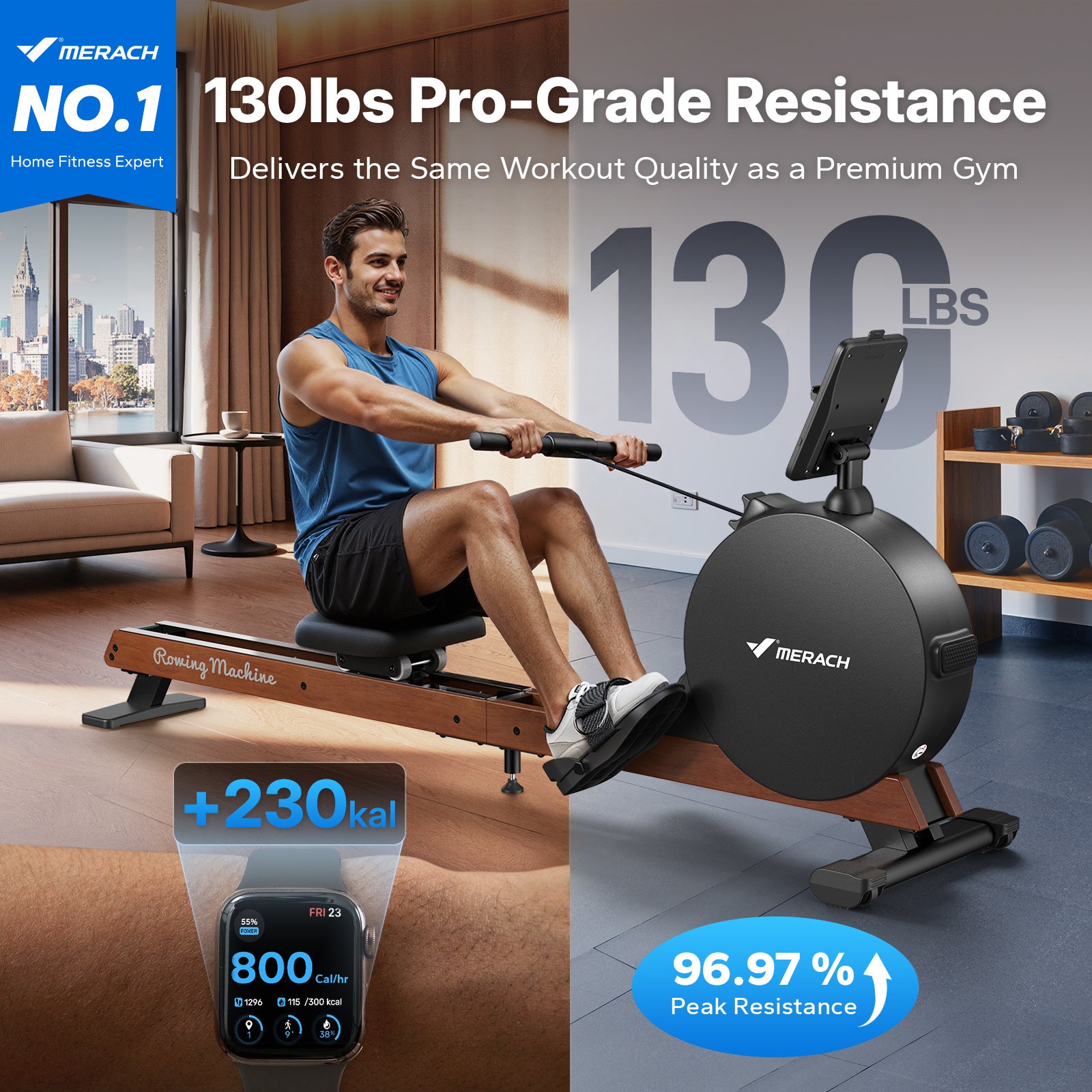 NovaRow R7 Self-Powered Magnetic Rowing Machine with LED Display