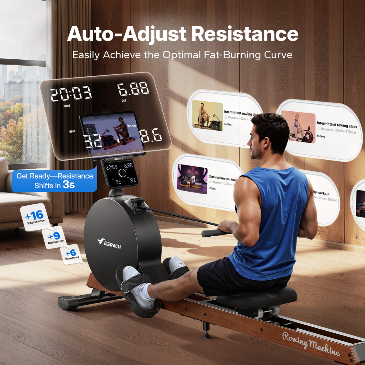 NovaRow R7 Self-Powered Magnetic Rowing Machine with LED Display