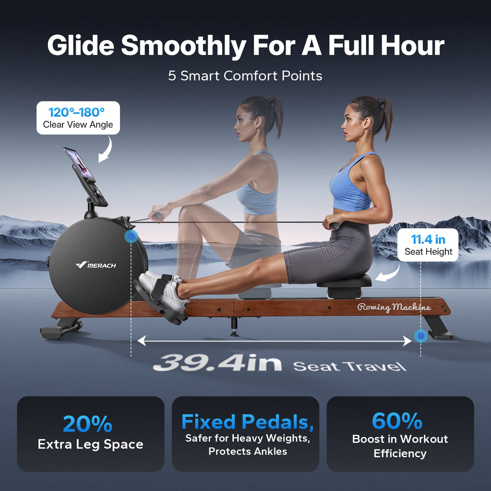 NovaRow R7 Self-Powered Magnetic Rowing Machine with LED Display