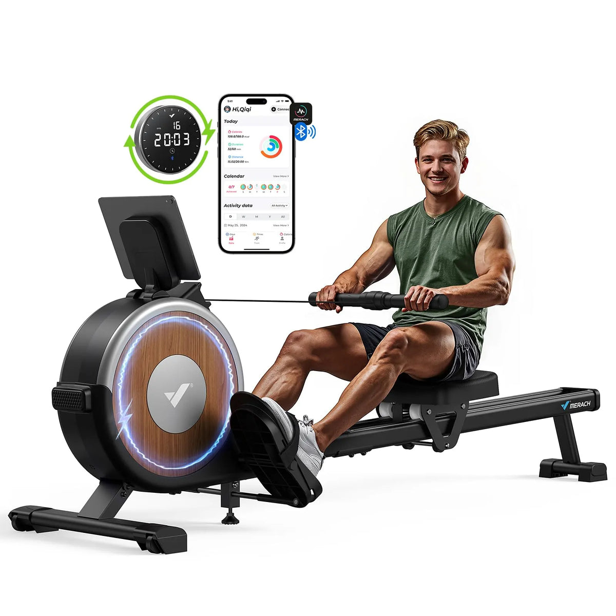 Q1S SELF-POWERED Magnetic Smart & Space-Saving Rowing Machine for