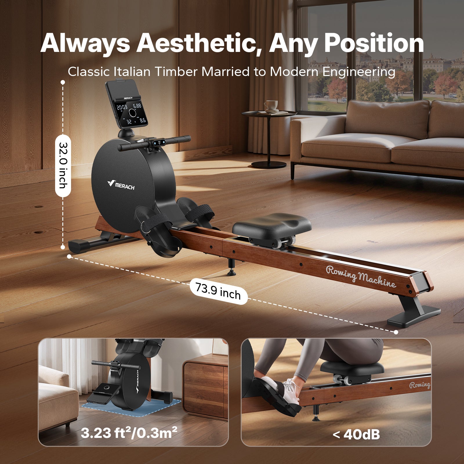 NovaRow R7 Self-Powered Magnetic Rowing Machine with LED Display