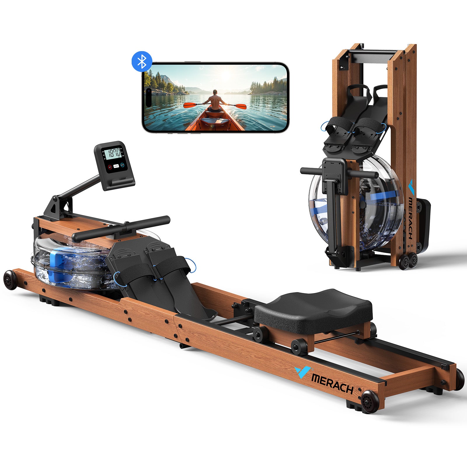 R28 Wooden Foldable Water Rowing Machine For Home Use