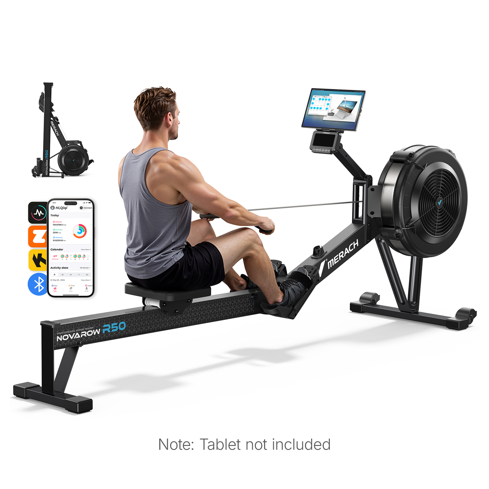NovaRow R50 Pro Air Rowing Machine with Upgraded Backlit Monitor
