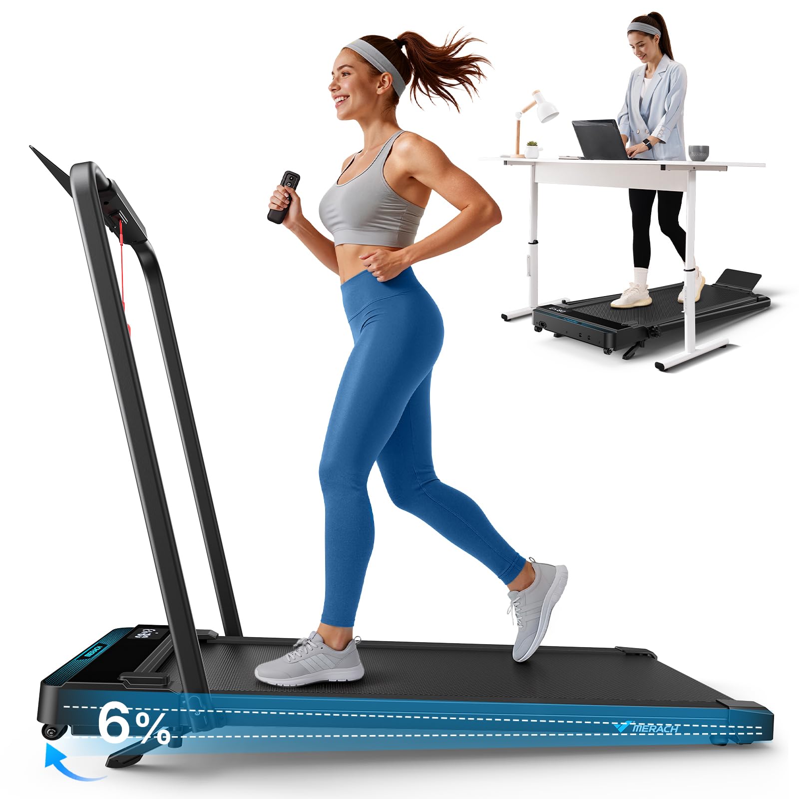 T19 2 in1 Foldable Walking Pad Treadmill with 6% Incline for Home Use