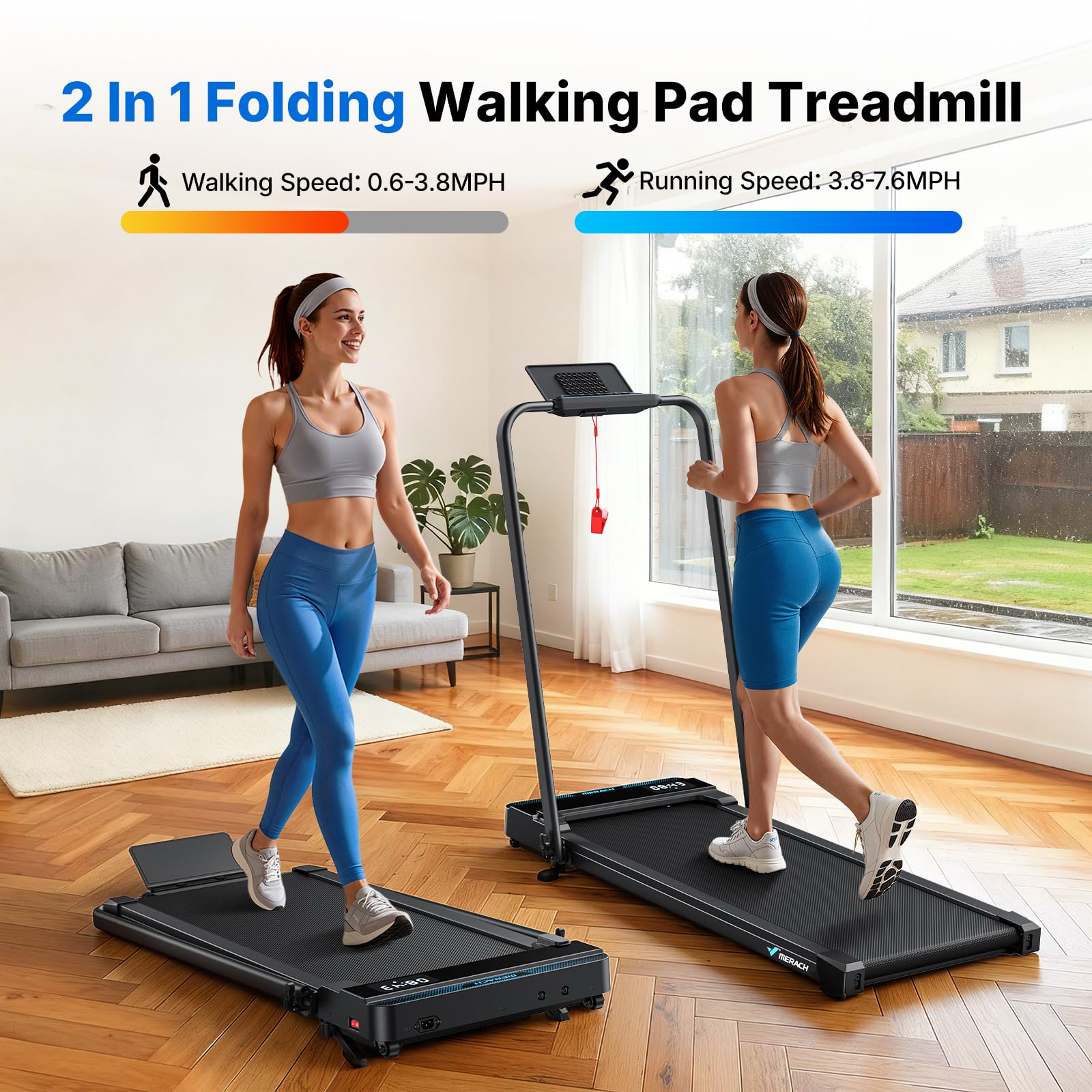 T19 2 in1 Foldable Walking Pad Treadmill with 6% Incline for Home Use