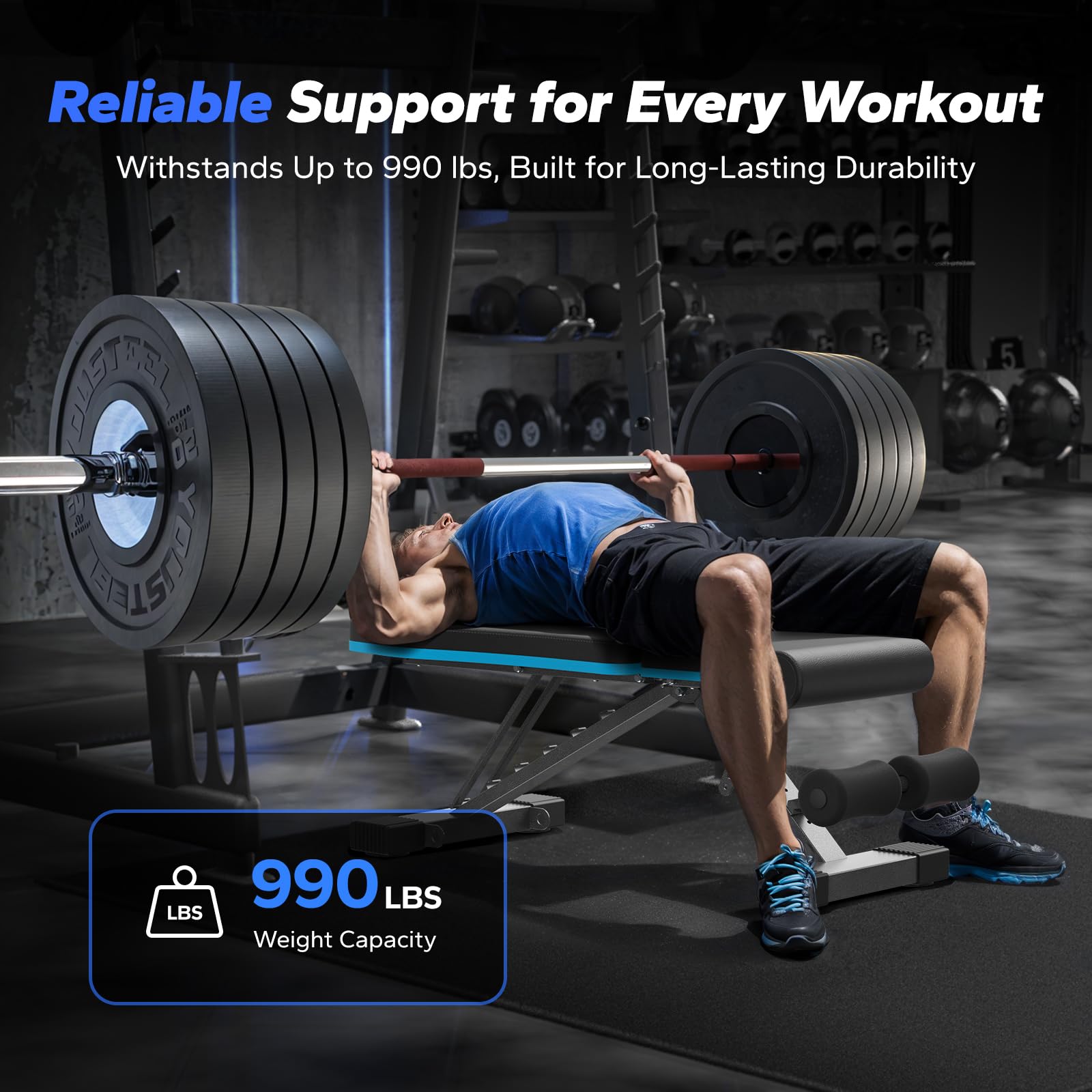 Weight Bench, Foldable Weight Benches for Home Gym with 990 LBS, Adjustable Weight Bench with 72 Training Angles, Incline Bench Press for Full Body