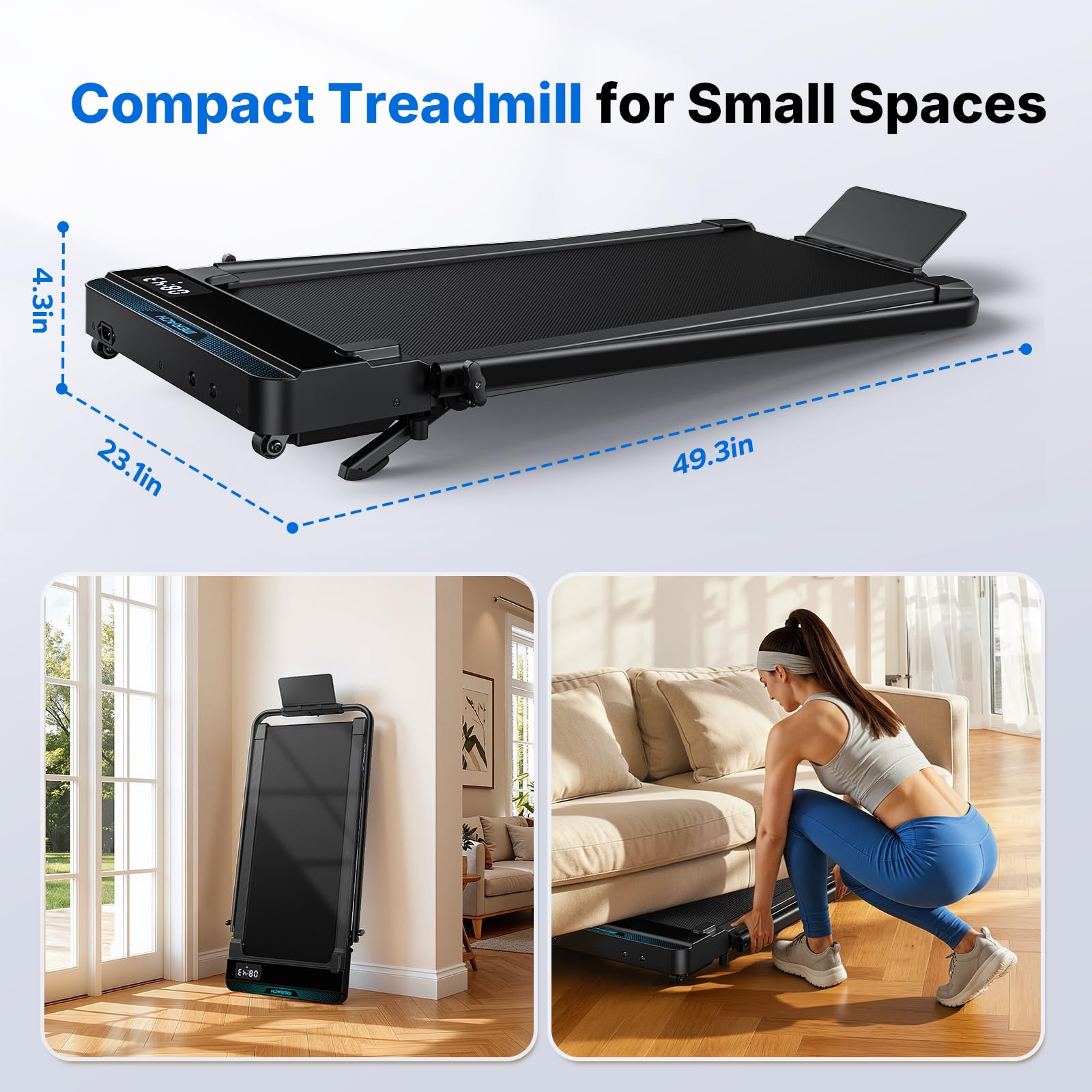 T19 2 in1 Foldable Walking Pad Treadmill with 6% Incline for Home Use
