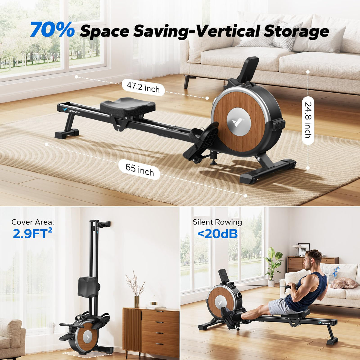 Q1S SELF-POWERED Magnetic Smart & Space-Saving Rowing Machine for Home ...