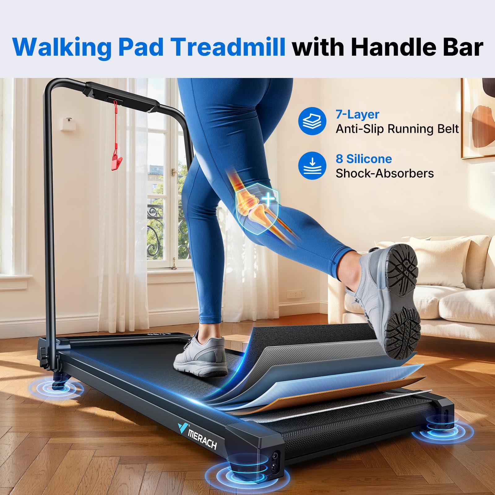 T19 2 in1 Foldable Walking Pad Treadmill with 6% Incline for Home Use