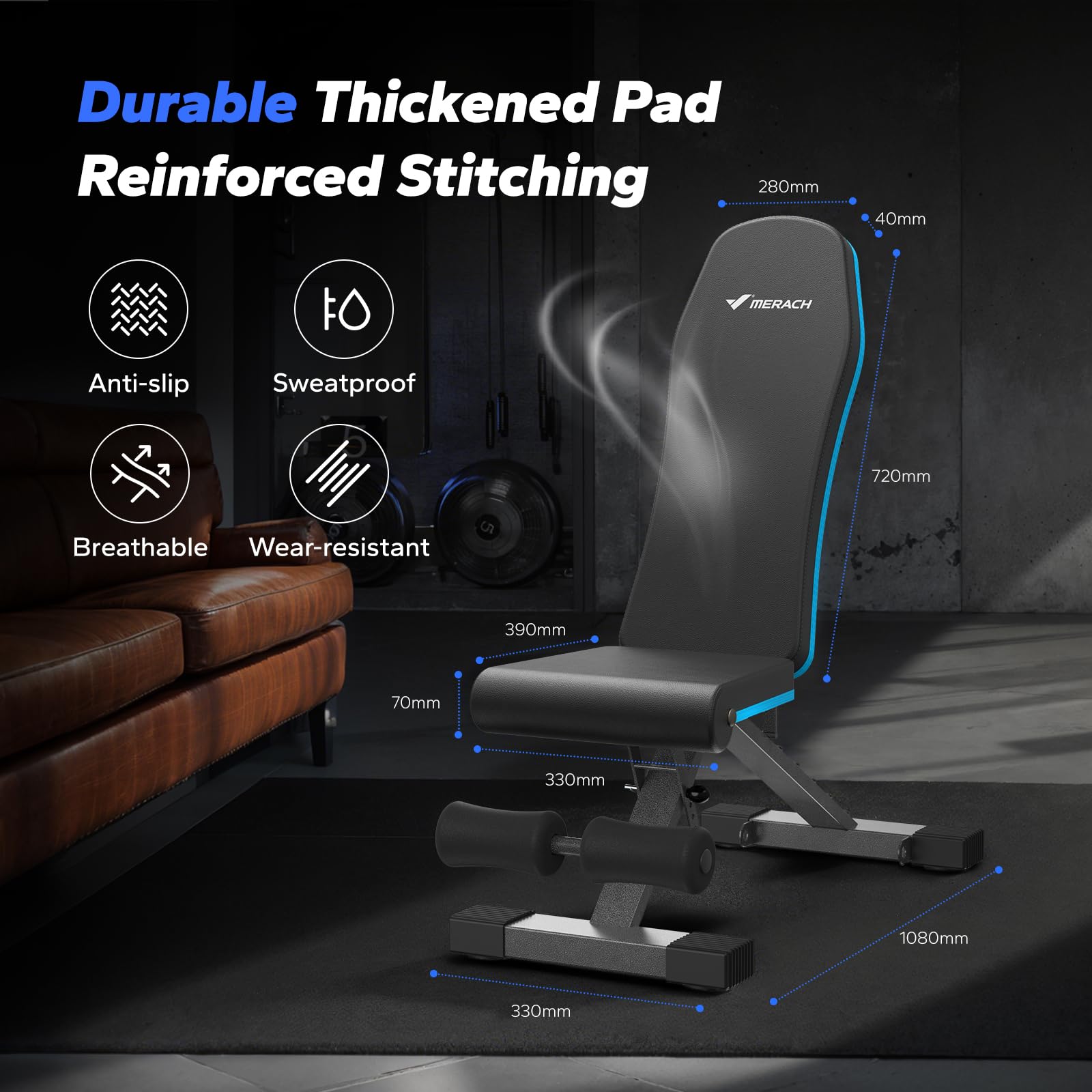 Weight Bench, Foldable Weight Benches for Home Gym with 990 LBS, Adjustable Weight Bench with 72 Training Angles, Incline Bench Press for Full Body