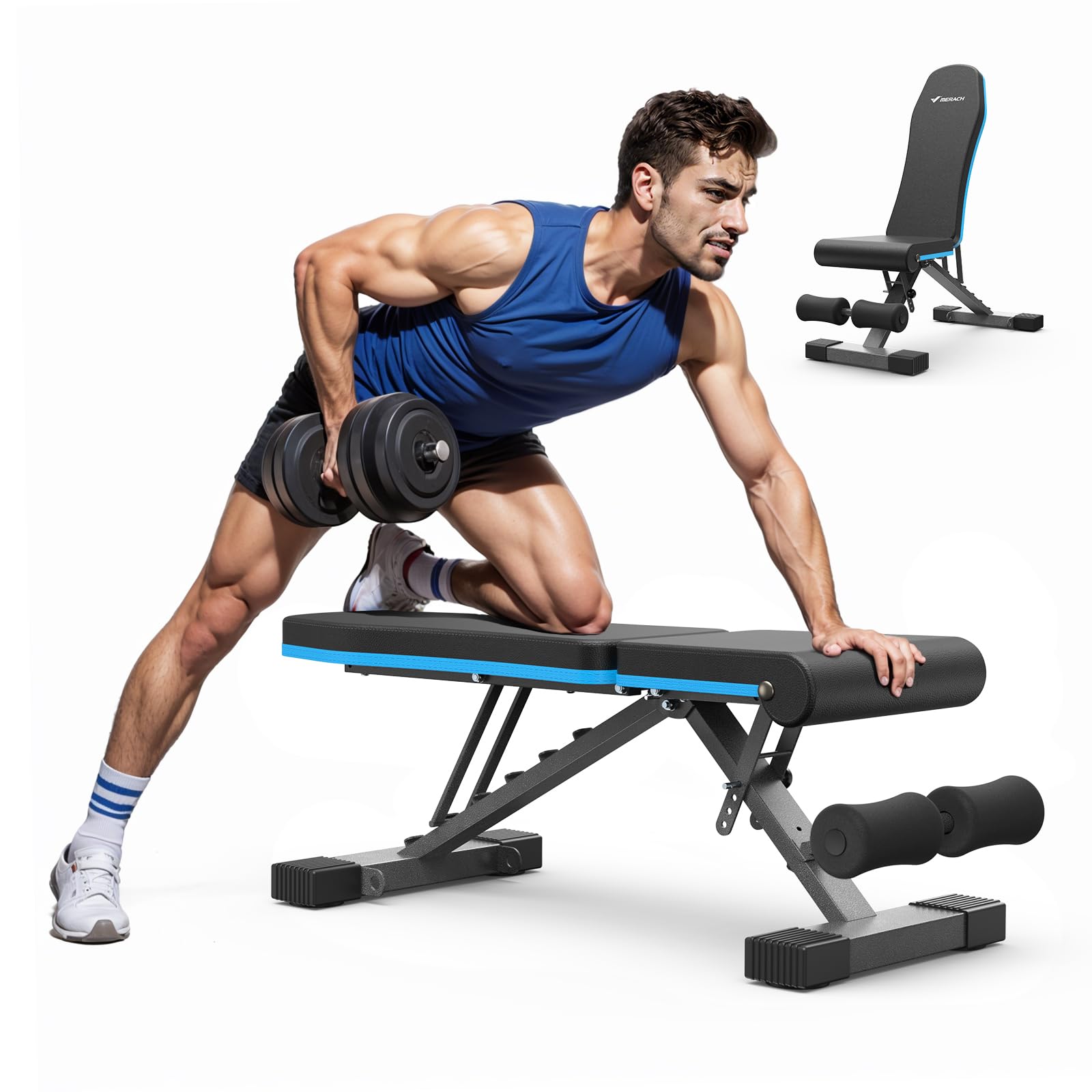 Weight Bench, Foldable Weight Benches for Home Gym with 990 LBS, Adjustable Weight Bench with 72 Training Angles, Incline Bench Press for Full Body